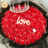 99pcs Red Soap Rose with Crown and Love LED (Black/White Chiffon) Bouquet