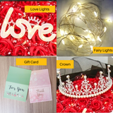 99pcs Red Soap Rose with Crown and Love LED (Black/White Chiffon) Bouquet