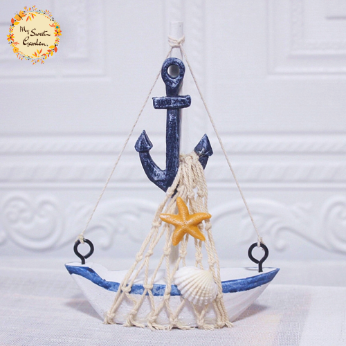 Decorative Mediterranean Boat Ceramic Figurine Ornament