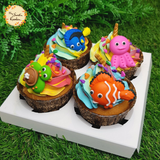 Assorted Sea Creatures Artistic Cupcake