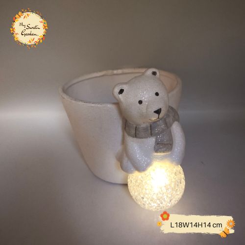 Polar Bear Flower Pot LED Glittered Ceramic