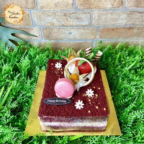 Red Velvet with Macaron & Fresh Berries Cake
