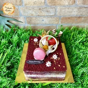 Red Velvet with Macaron & Fresh Berries Cake