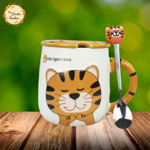 Tiger Theme Mug with Lid and Stirrer
