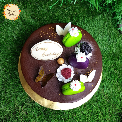 Macaron Chocolate Ganache Cake with Fresh Berries