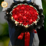 21/33/52/99pcs Red and Pink Soap Rose and Baby Breath Bouquet