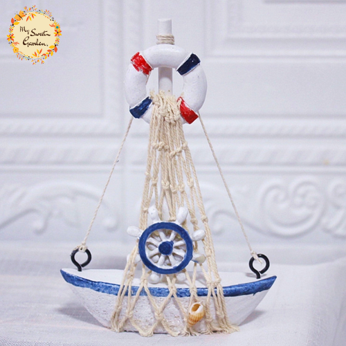 Decorative Mediterranean Boat Ceramic Figurine Ornament