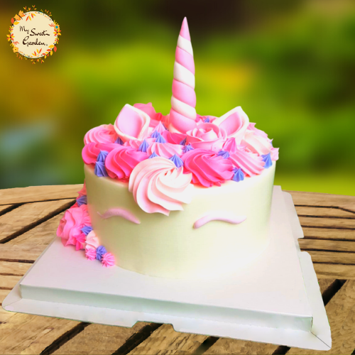 Melanie Unicorn Artistic Cake with Pink Drawn Eyes (Pink, Purple)