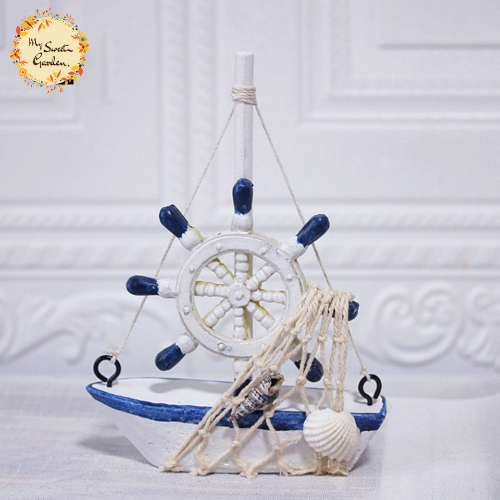 Decorative Mediterranean Boat Ceramic Figurine Ornament