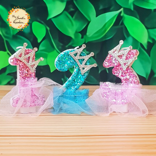 Sparkly Crown with Skirt Numbered Candle