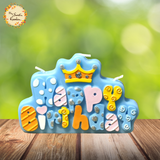 Happy Birthday with Crowns or Balloons Lettered Candle