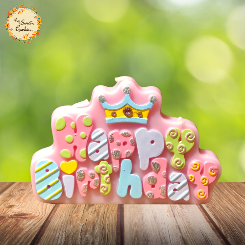 Happy Birthday with Crowns or Balloons Lettered Candle
