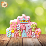 Happy Birthday with Crowns or Balloons Lettered Candle