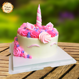 Melanie Unicorn Artistic Cake with Pink Drawn Eyes (Pink, Purple)