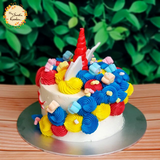 Chelsea Unicorn Artistic Cake with Red Drawn Eyes (Floral Marshmallow, Red, Blue, Yellow)