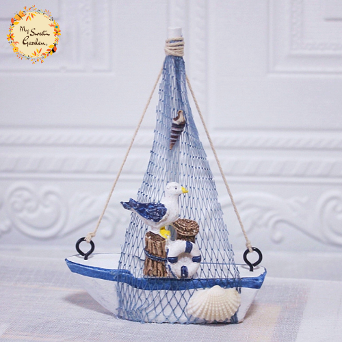 Decorative Mediterranean Boat Ceramic Figurine Ornament