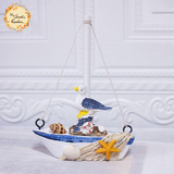 Decorative Mediterranean Boat Ceramic Figurine Ornament