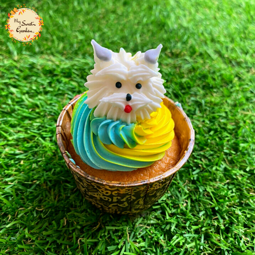 Furry White Dog Artistic Cupcake