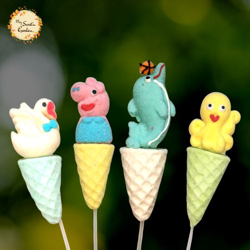 Assorted Gummies on a Cone with Pegga Pig, Octopus, Swan, and Dolphin design