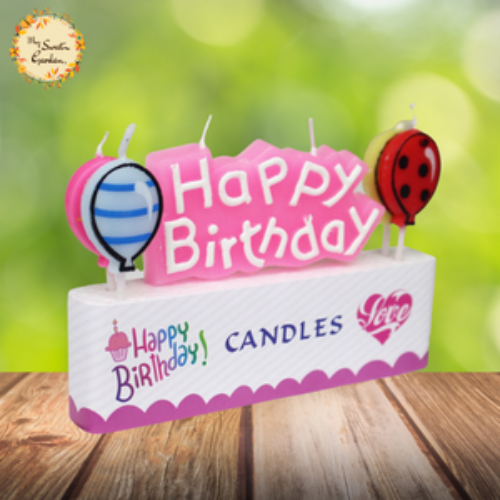 Happy Birthday with Crowns or Balloons Lettered Candle