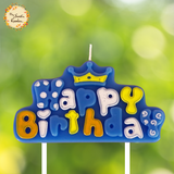 Happy Birthday with Crowns or Balloons Lettered Candle