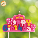 Happy Birthday with Crowns or Balloons Lettered Candle