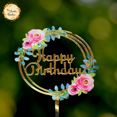 Circle Happy Birthday Nature Themed Floral Acrylic Insert