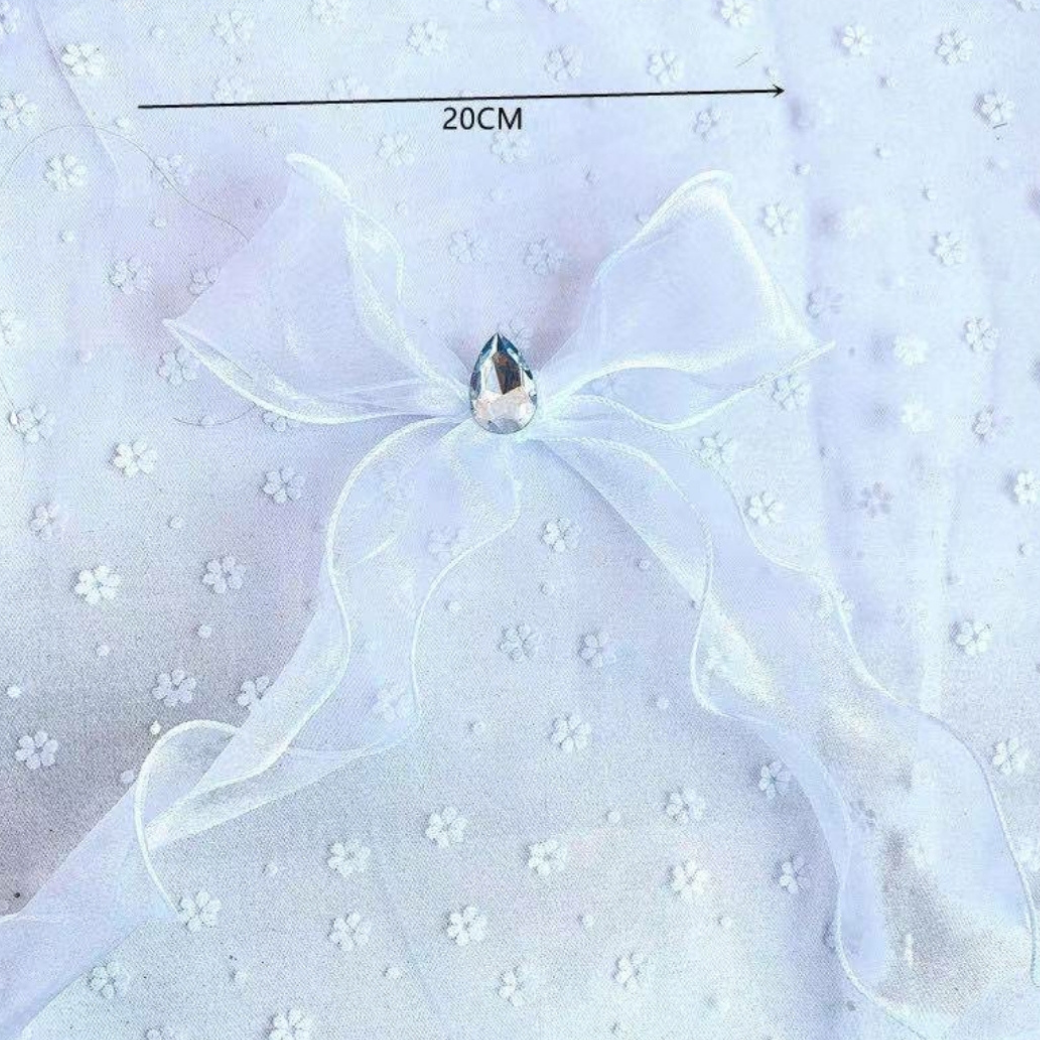 White Sheer Organza Fabric with Diamond Ribbon