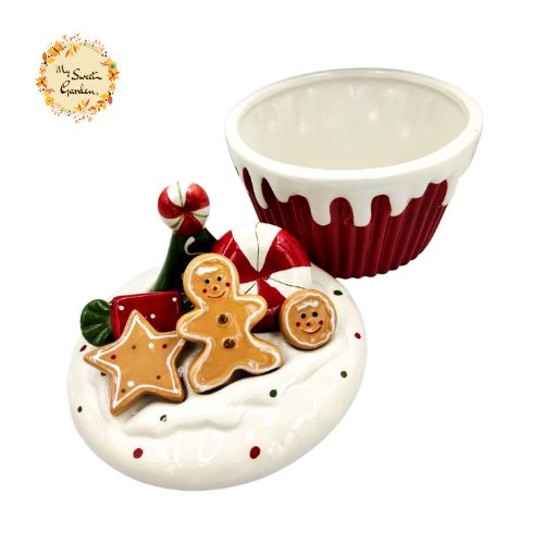 Christmas Gingerbread Man Porcelain Container with Lid