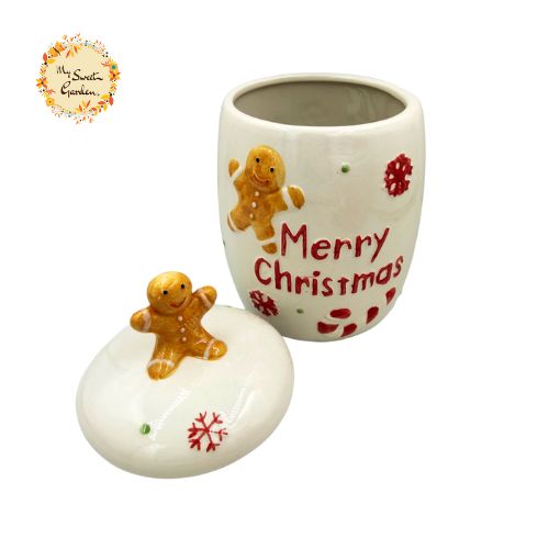 Christmas Gingerbread Man Porcelain Container with Lid