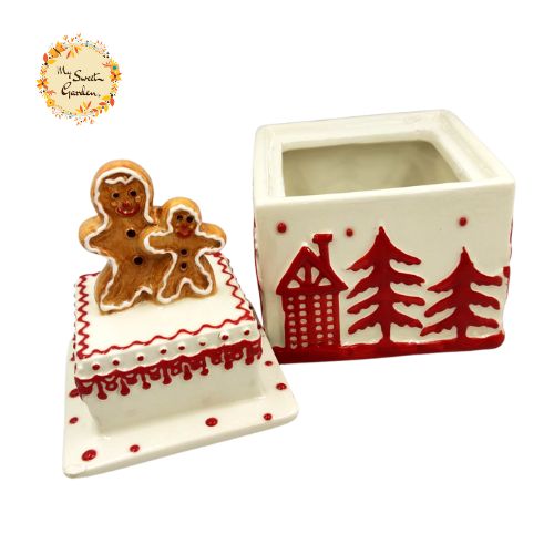 Christmas Gingerbread Man Porcelain Container with Lid