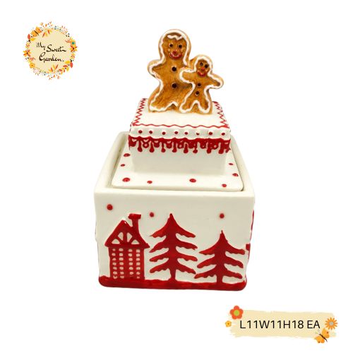 Christmas Gingerbread Man Porcelain Container with Lid