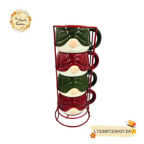Christmas Gnome Quatro Set Porcelain Cups