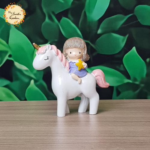 Girl Riding on Unicorn Ceramic Figurine