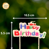 Happy Birthday with Crowns or Balloons Lettered Candle