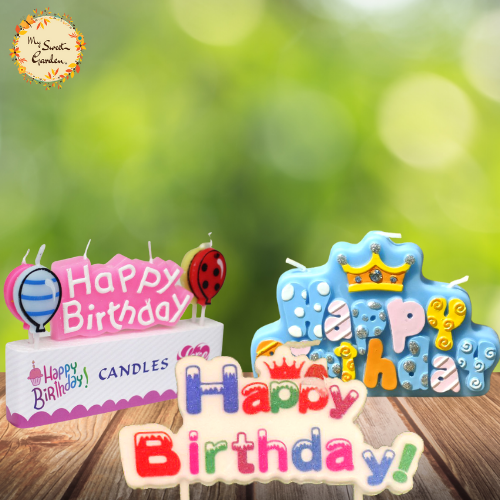 Happy Birthday with Crowns or Balloons Lettered Candle