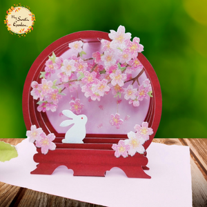 Rabbit & Glittery Blossoms 3D Pop Up Display Gift Card