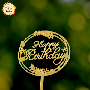Circle Happy Birthday Nature Themed with Ferns Acrylic Insert
