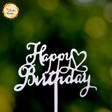 Cursive Happy Birthday with Heart Acrylic Insert