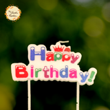Happy Birthday with Crowns or Balloons Lettered Candle
