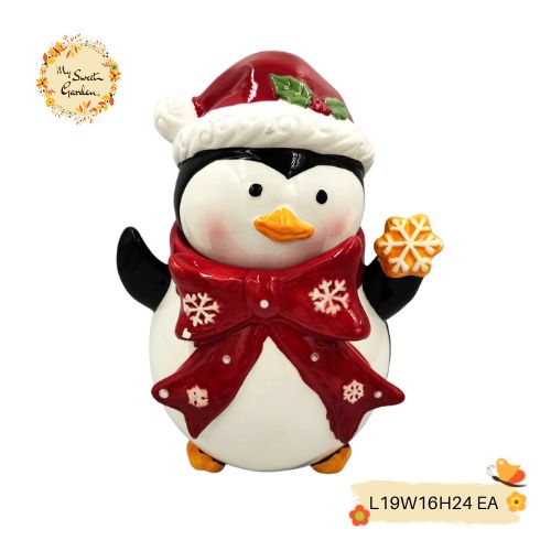 Christmas Santa Penguin Porcelain Container with Lid