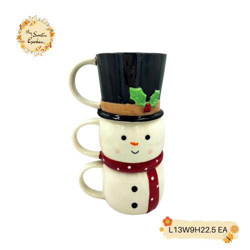 Christmas Snowman Trio Set Porcelain Cups