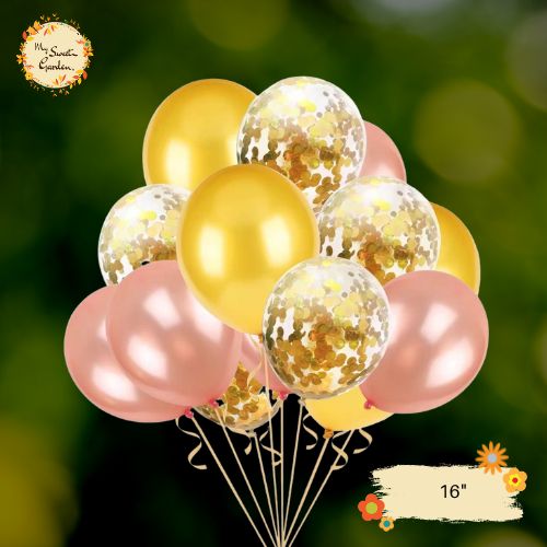 [TRIO] Beige, Gold, Confetti Gold Helium Latex Balloon