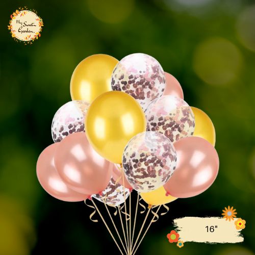 [TRIO] Beige, Gold, Confetti Rose Gold Latex Balloon