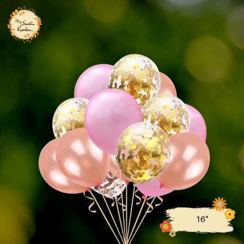 [TRIO] Beige, Pink Crepe, Confetti Gold Helium Latex Balloon