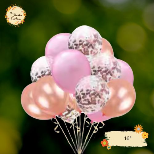 [TRIO] Beige, Pink Crepe, Confetti Rose Gold Helium Latex Balloon