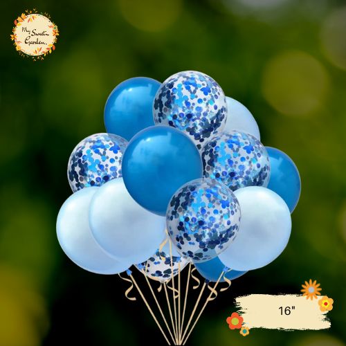 [TRIO] Blue Sky, Blue Cerulean, Confetti Blue Helium Latex Balloon