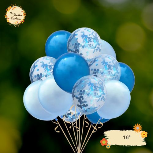 [TRIO] Blue Sky, Blue Cerulean, Confetti Blue Translucent Helium Latex Balloon