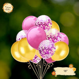 [TRIO] Gold, Pink Fuscia, Confetti Pink Fuscia Helium Latex Balloon