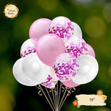 [TRIO] Pink Crepe, White, Confetti Pink Fuscia Helium Latex Balloon
